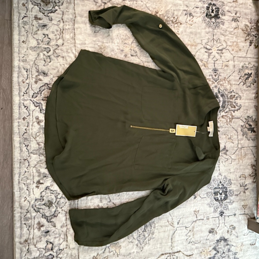 NWT Micheal Kors Olive Green Long Sleeve Blouse